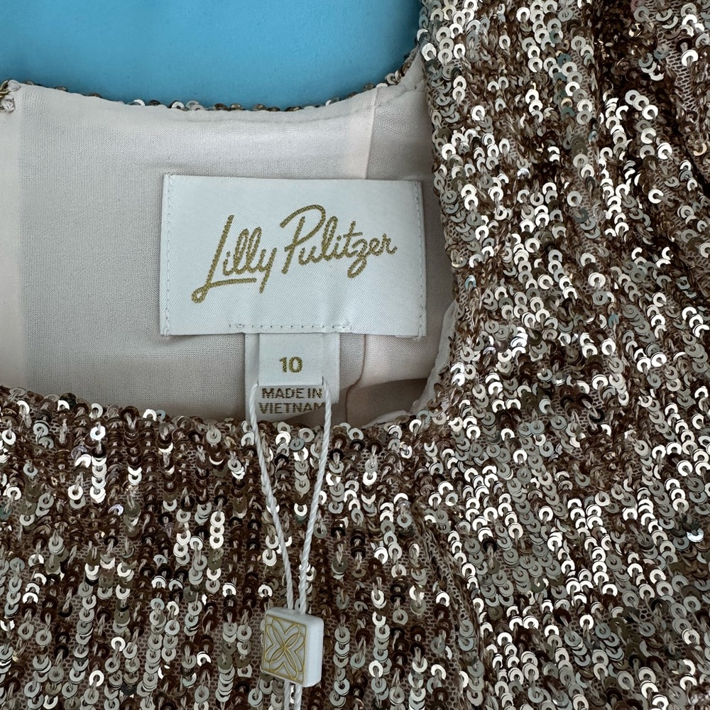 NWT Lilly Pulitzer Zelda skirted romper GOLD knit sequins Size 10 - Picture 14 of 17